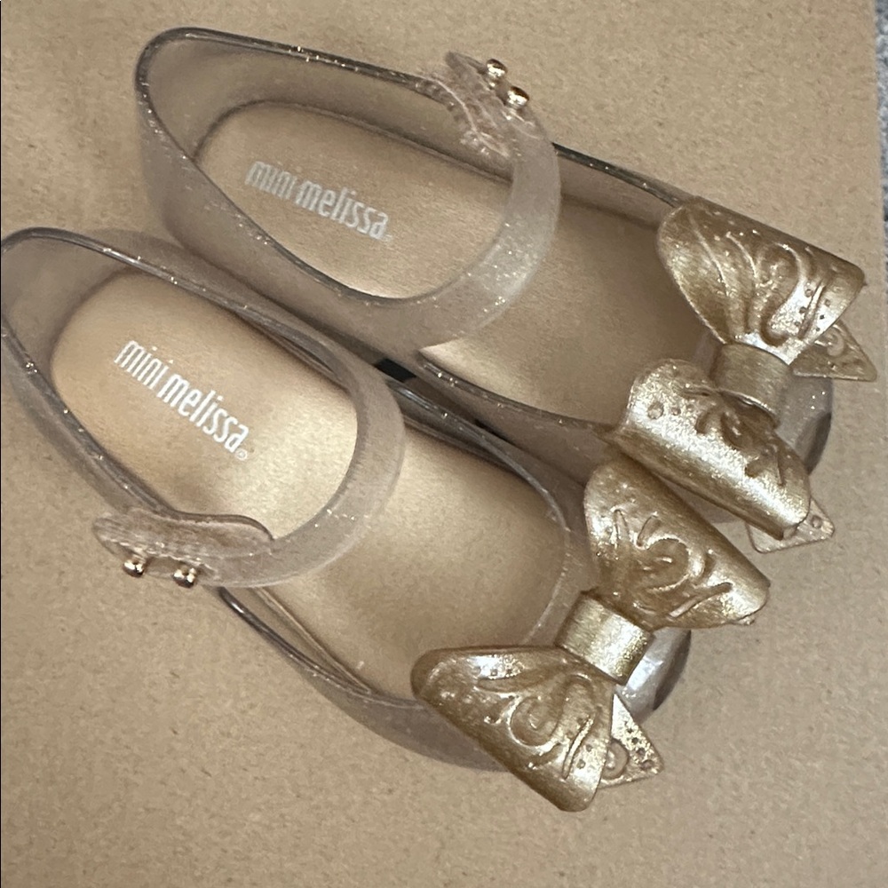 🤍 Mini Melissa Transparent Gold Bow Mary Janes
